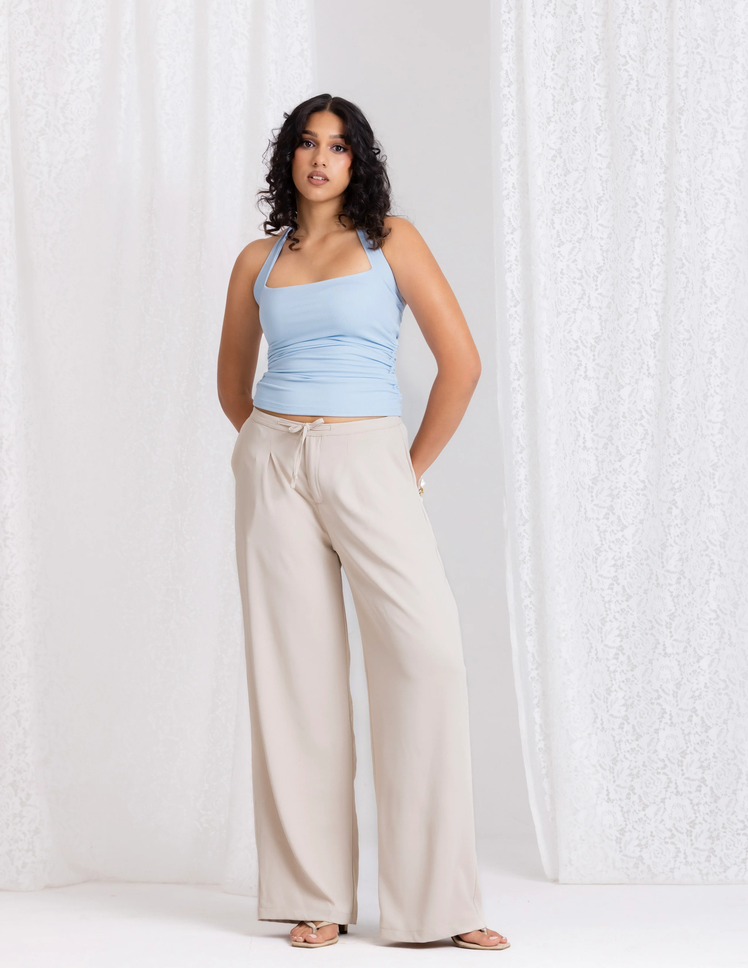 Hlater Neck Gathered Top