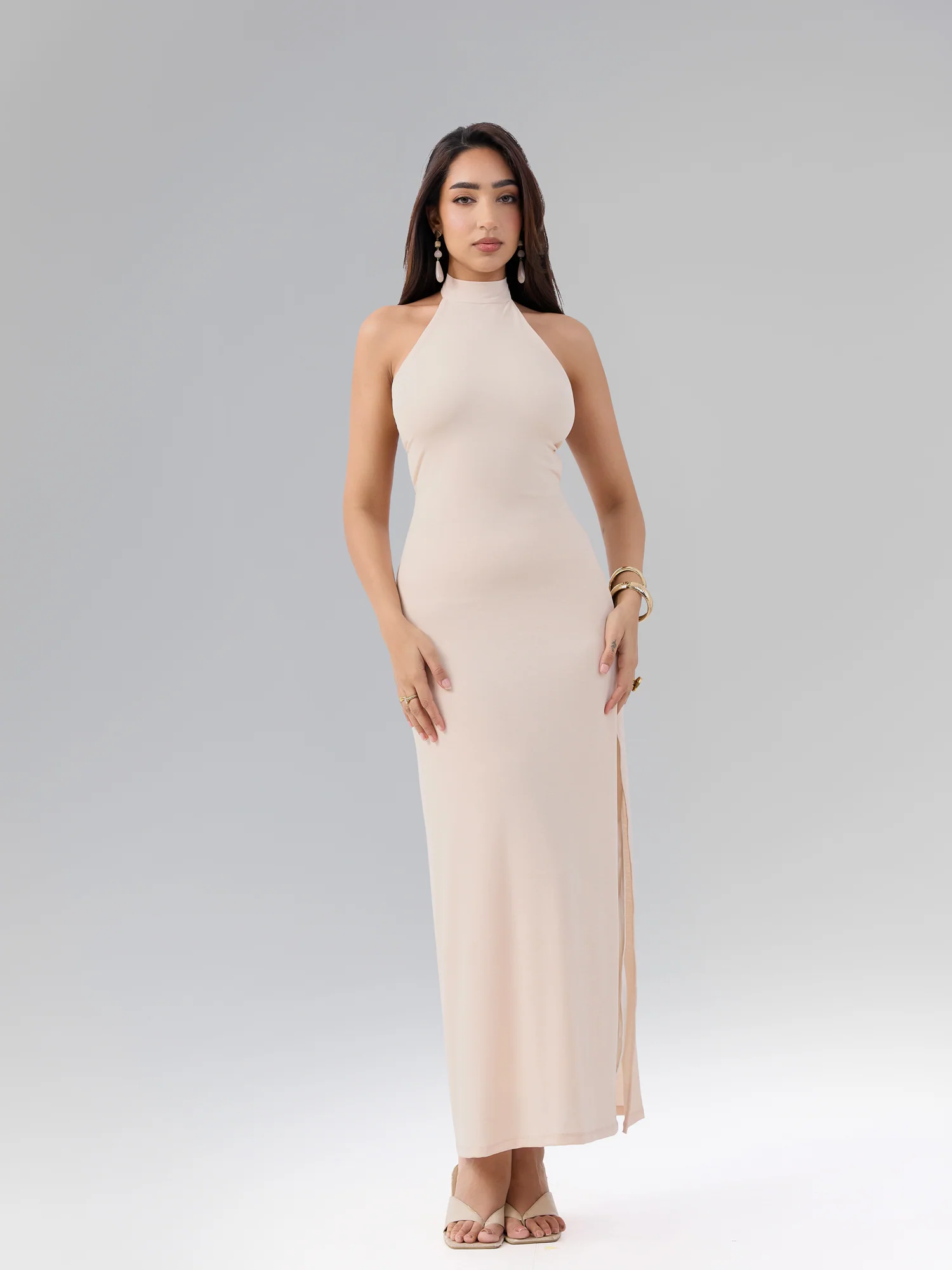 Halter Neck Side Slit Maxi Dress
