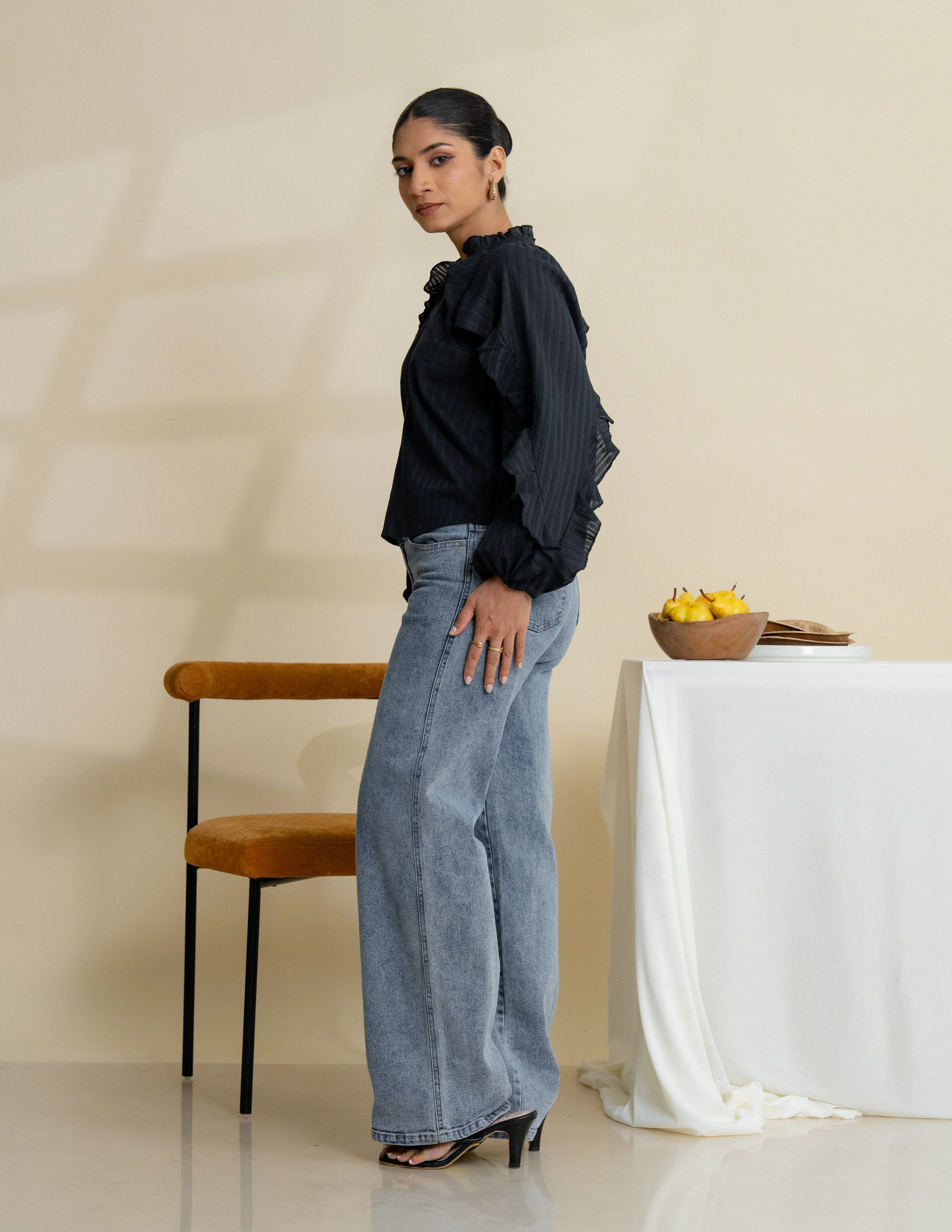 High Neck Ruffle Detail Top - Image 3
