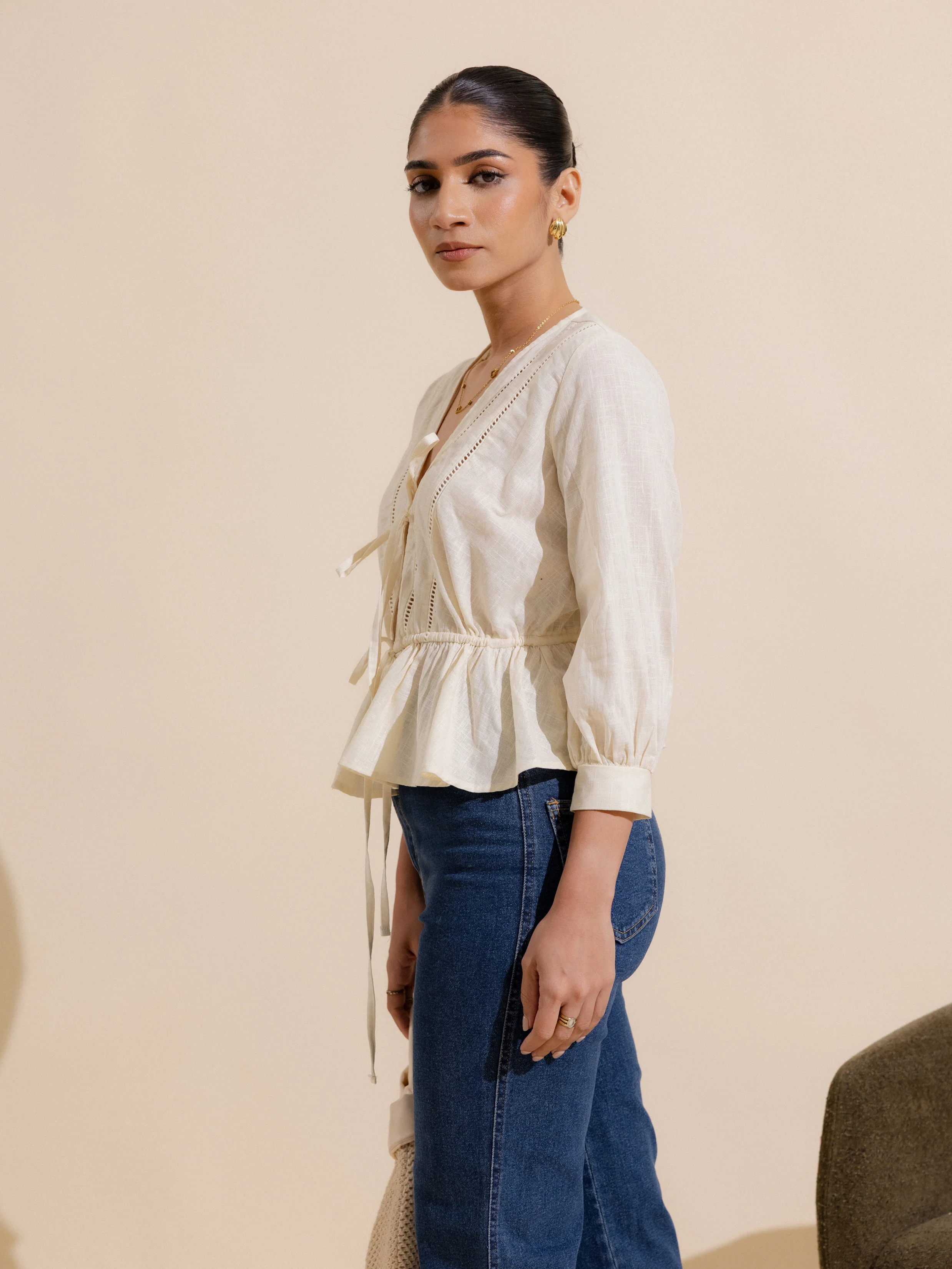Lace Detail Front Tie Up Top - Image 3