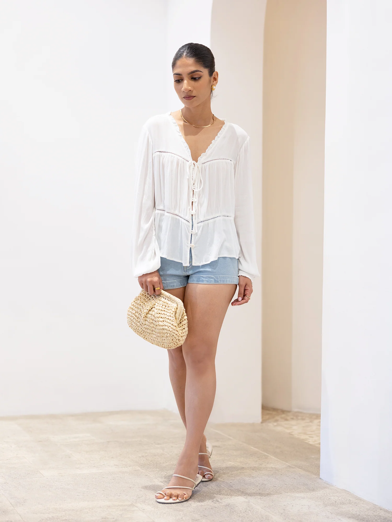 Lace Detail Front Tieup Top - Image 2