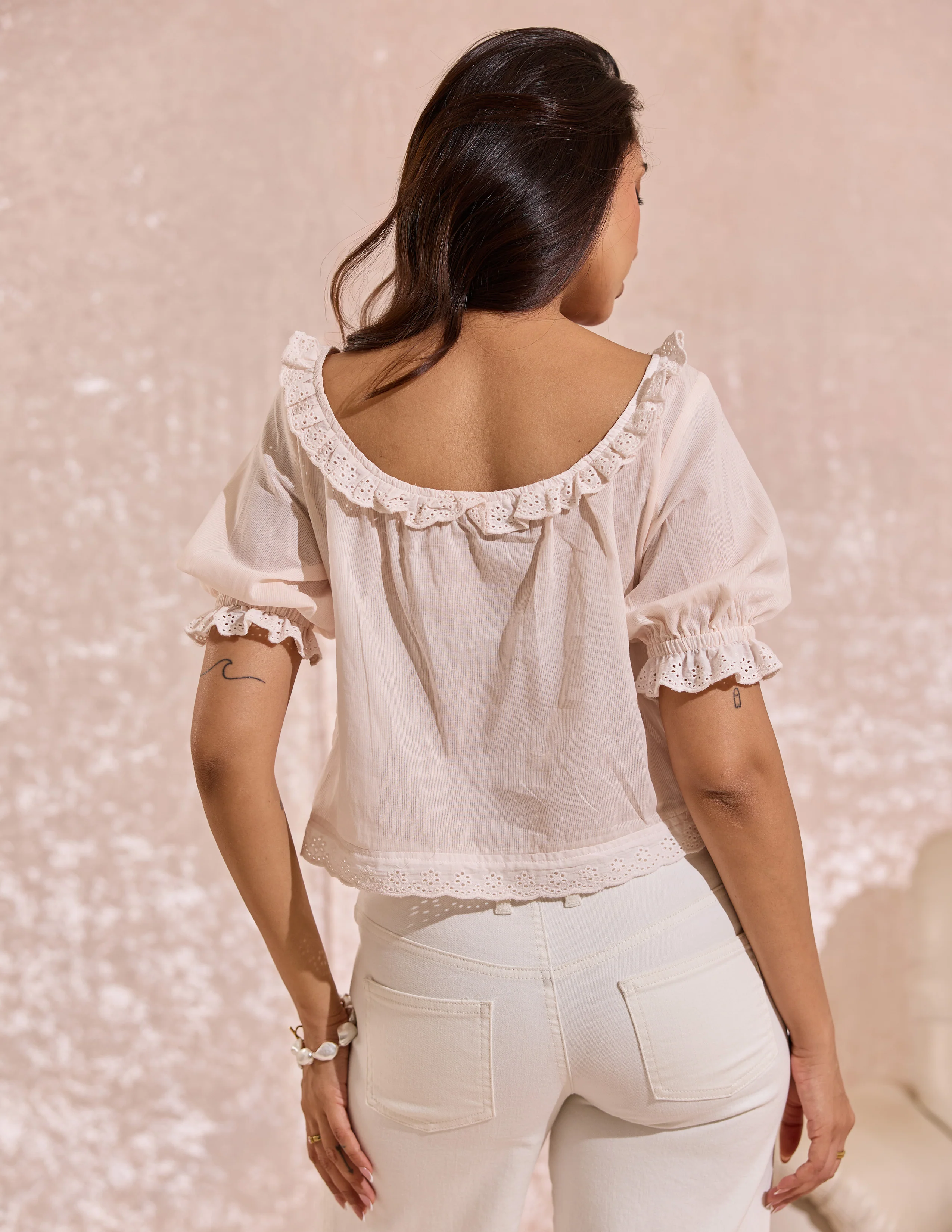 Lace Detailed Puff Sleeved Top - Image 3
