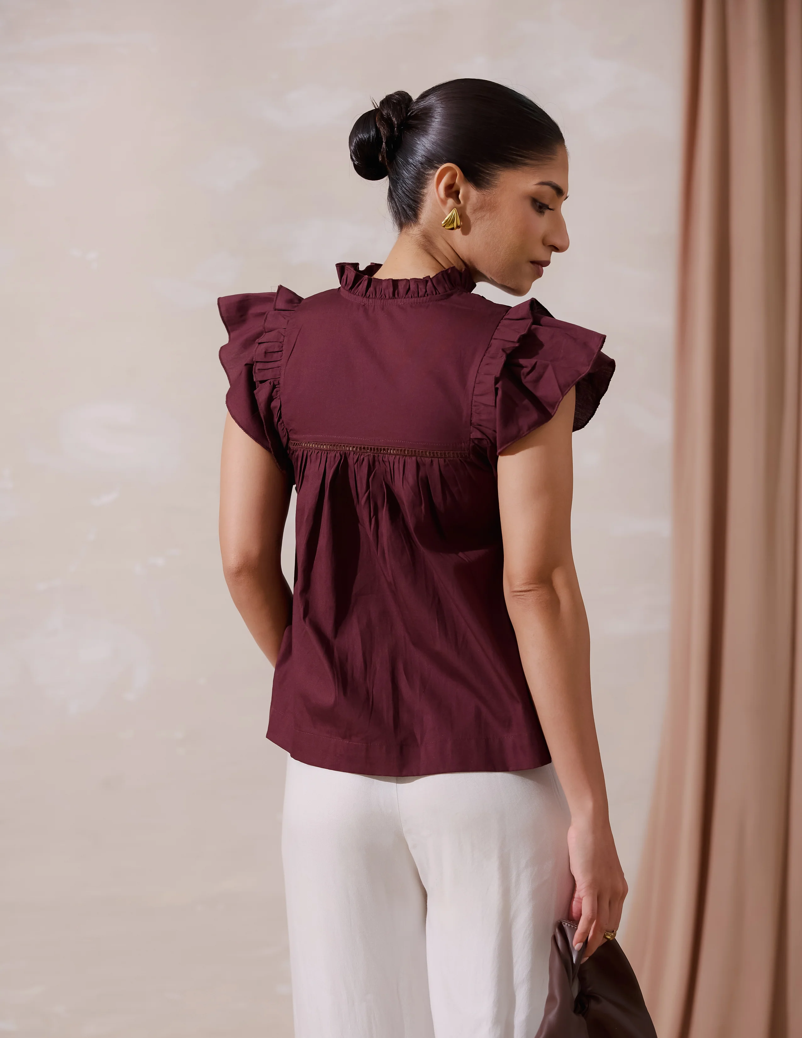 Lace Detailed Shoulder Frilled Top - Image 4