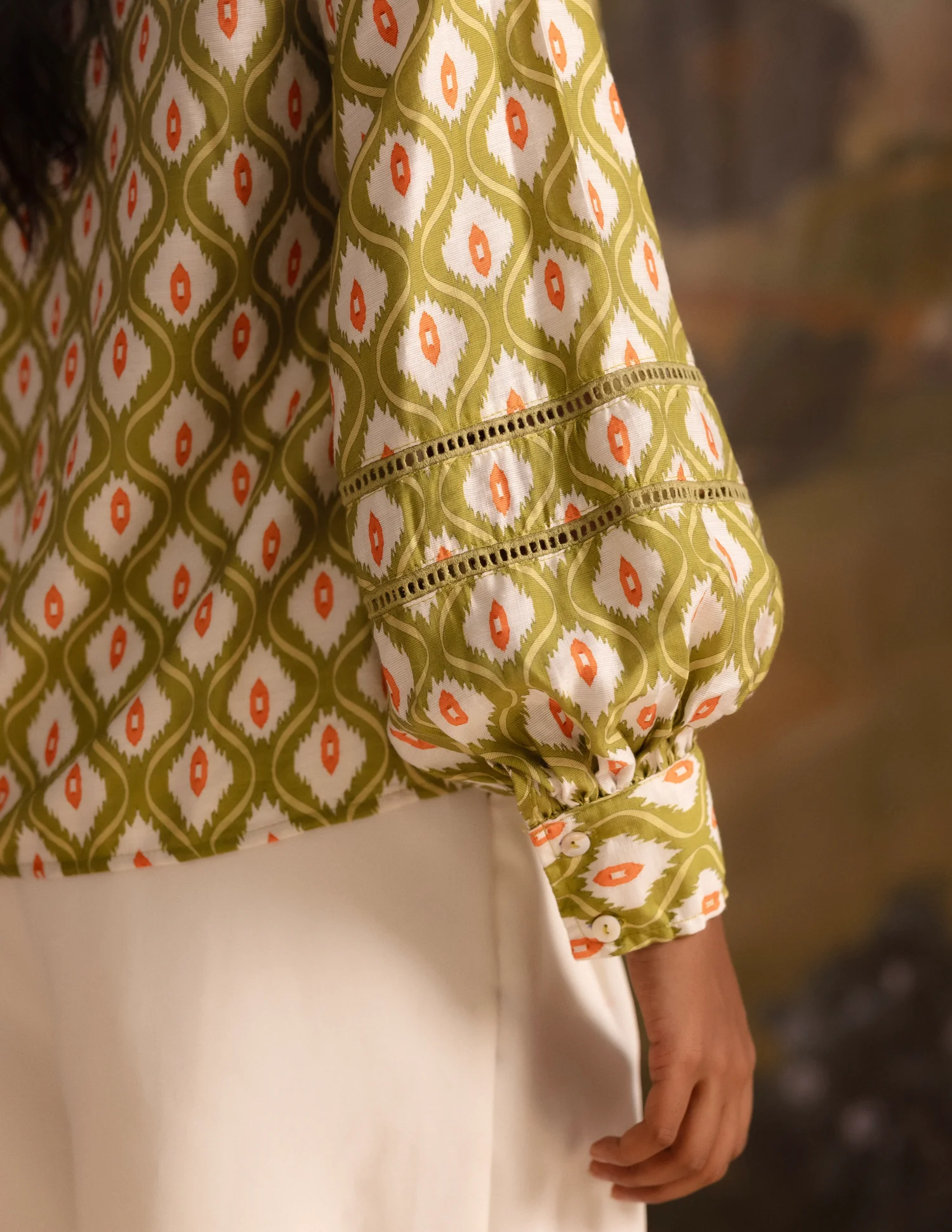 Ladder Lace Detailed Printed Top - Image 2
