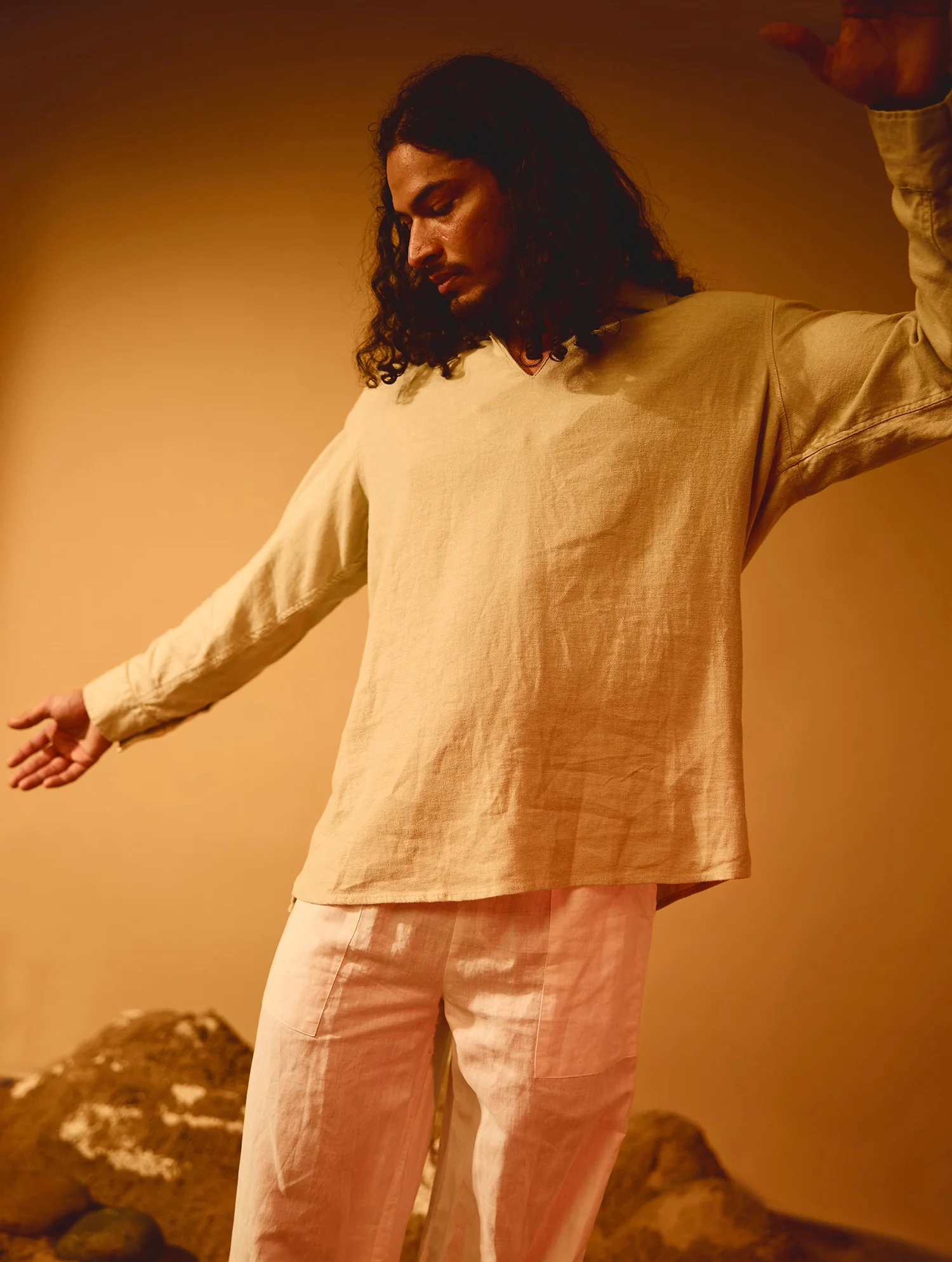 Long Sleeve V Neck Collar Shirt - Image 5