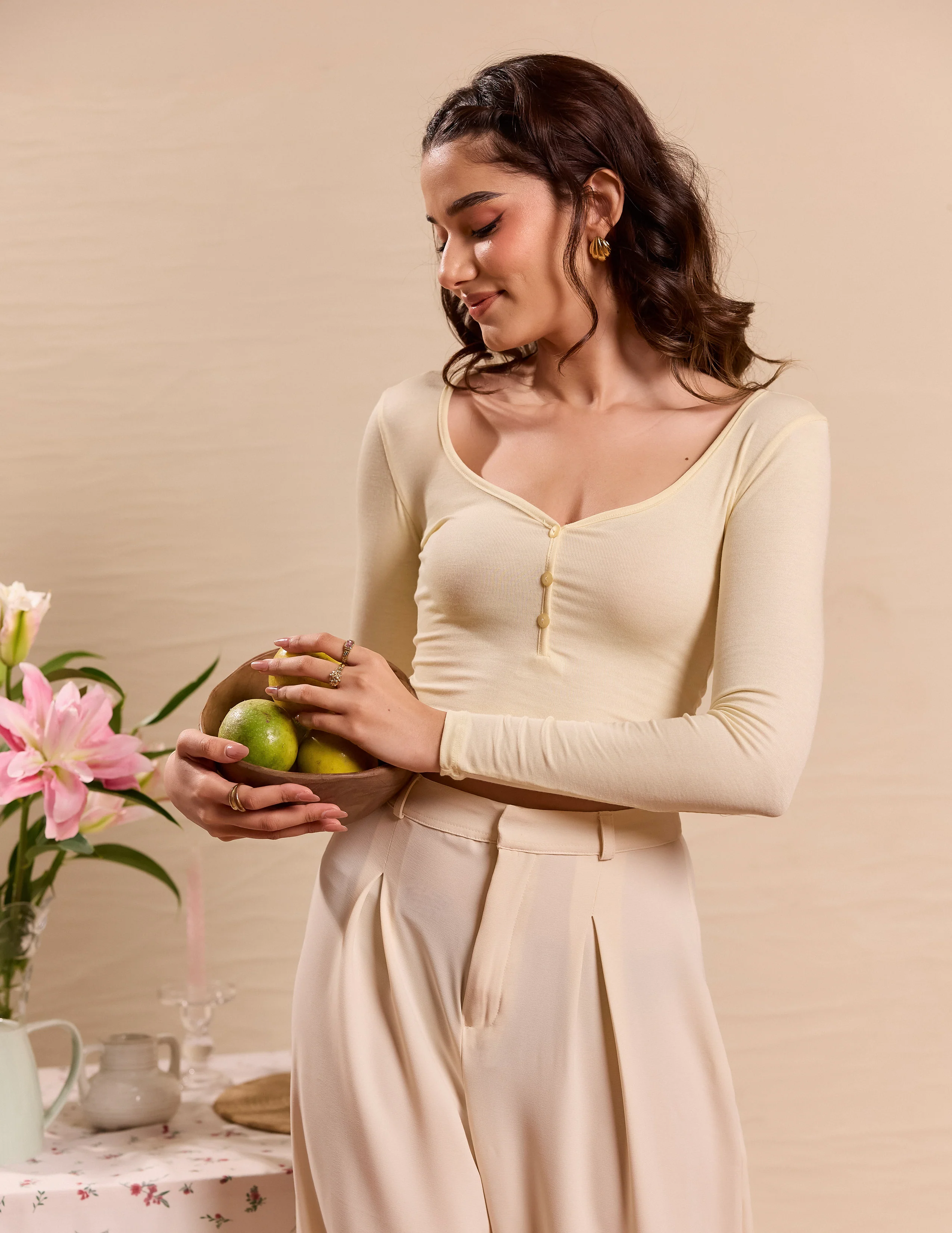 Long Sleeved Non Functional Button Detailed Top