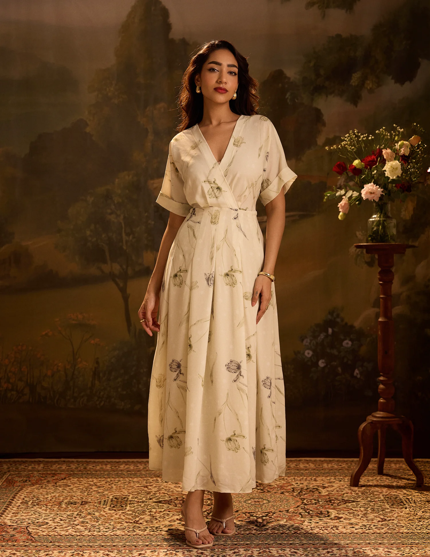 Mock Wrap Detail Maxi Dress