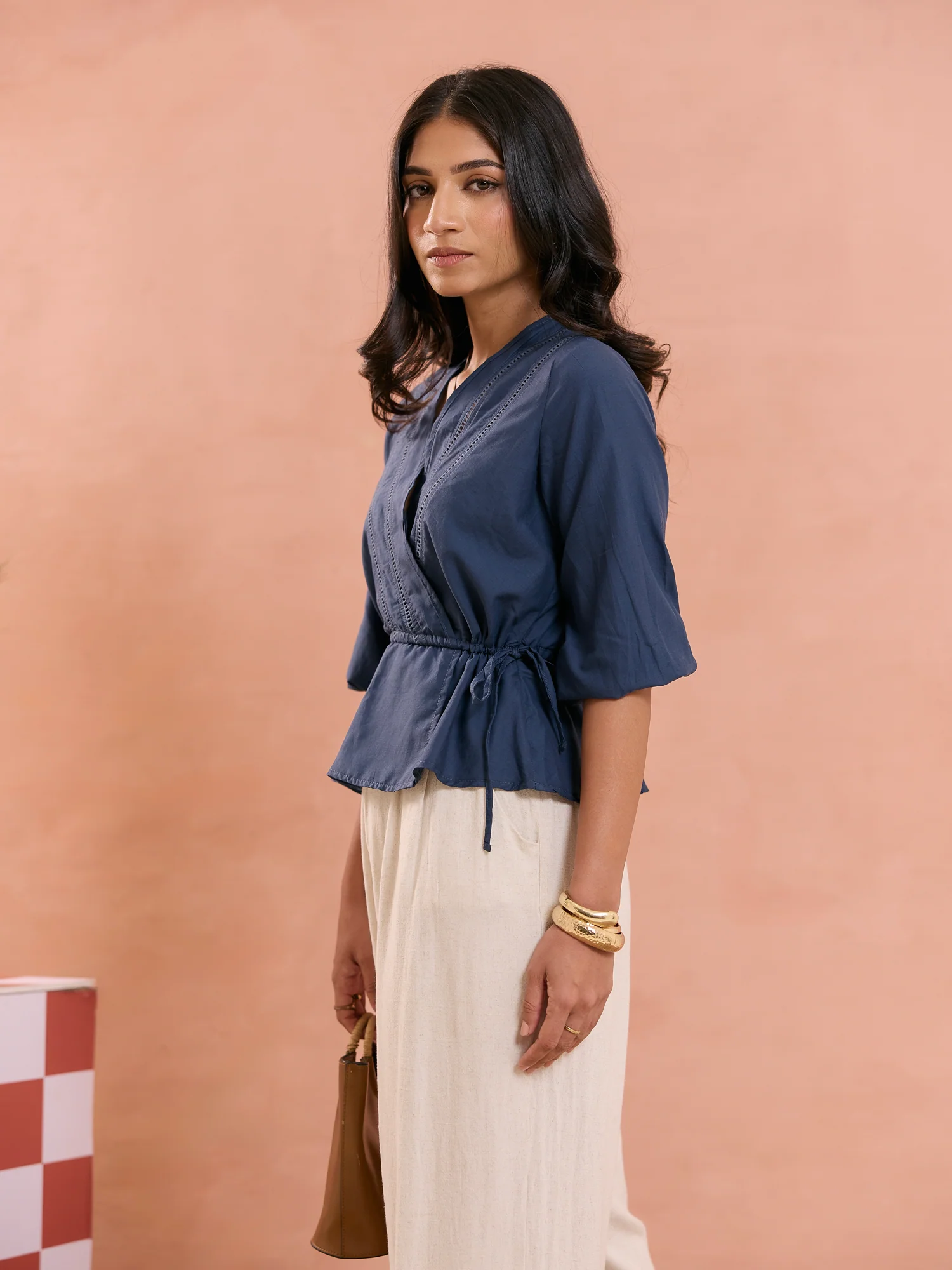 Mock Wrap Detail Peplum Top - Image 3