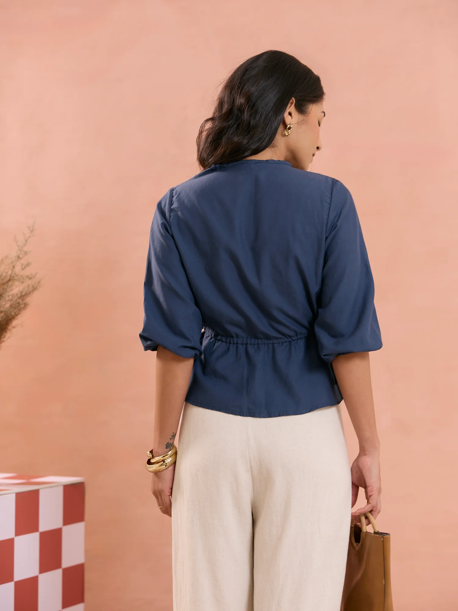 Mock Wrap Detail Peplum Top - Image 4