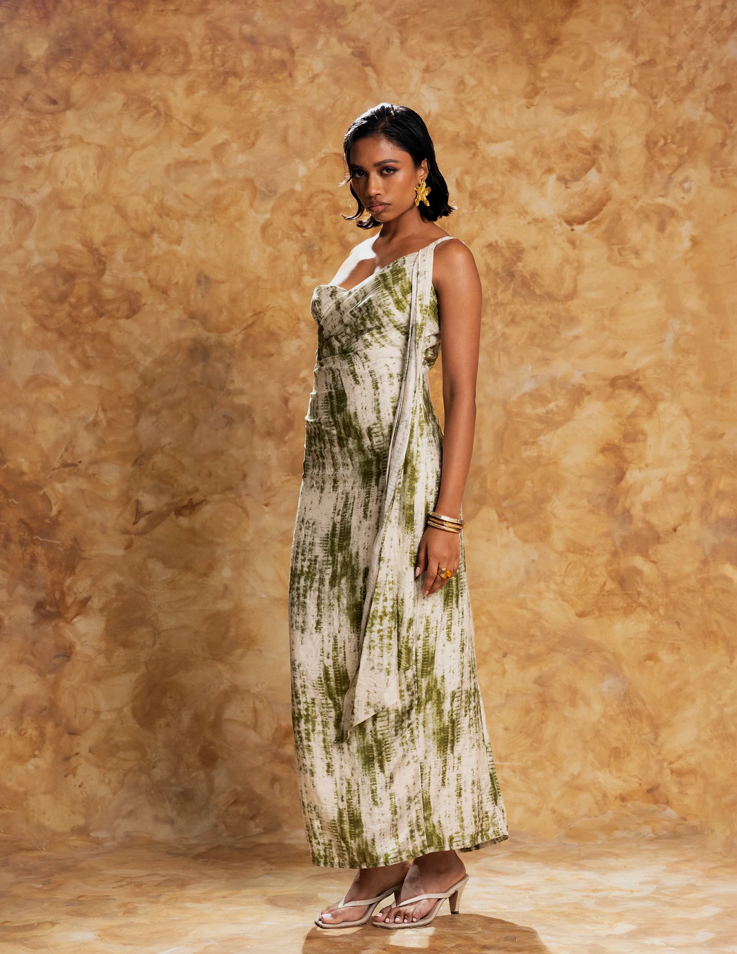One Shoulder Shawl Detailed Maxi Dress - Image 2