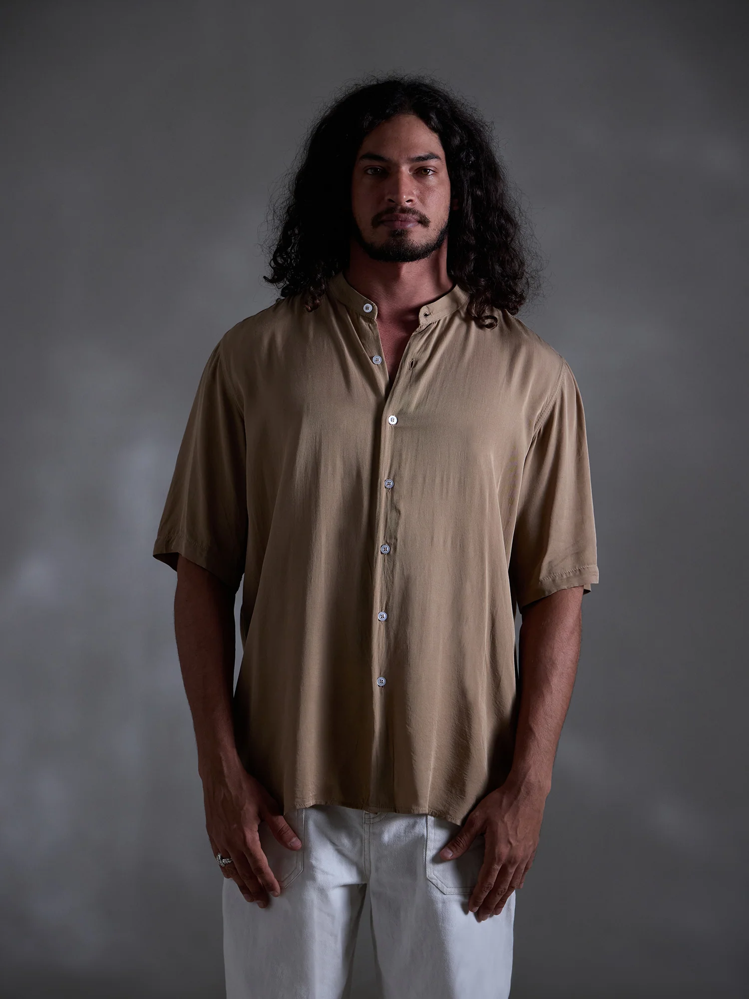 Oversized chinese collar short sleeve embroidery shirt - Image 2