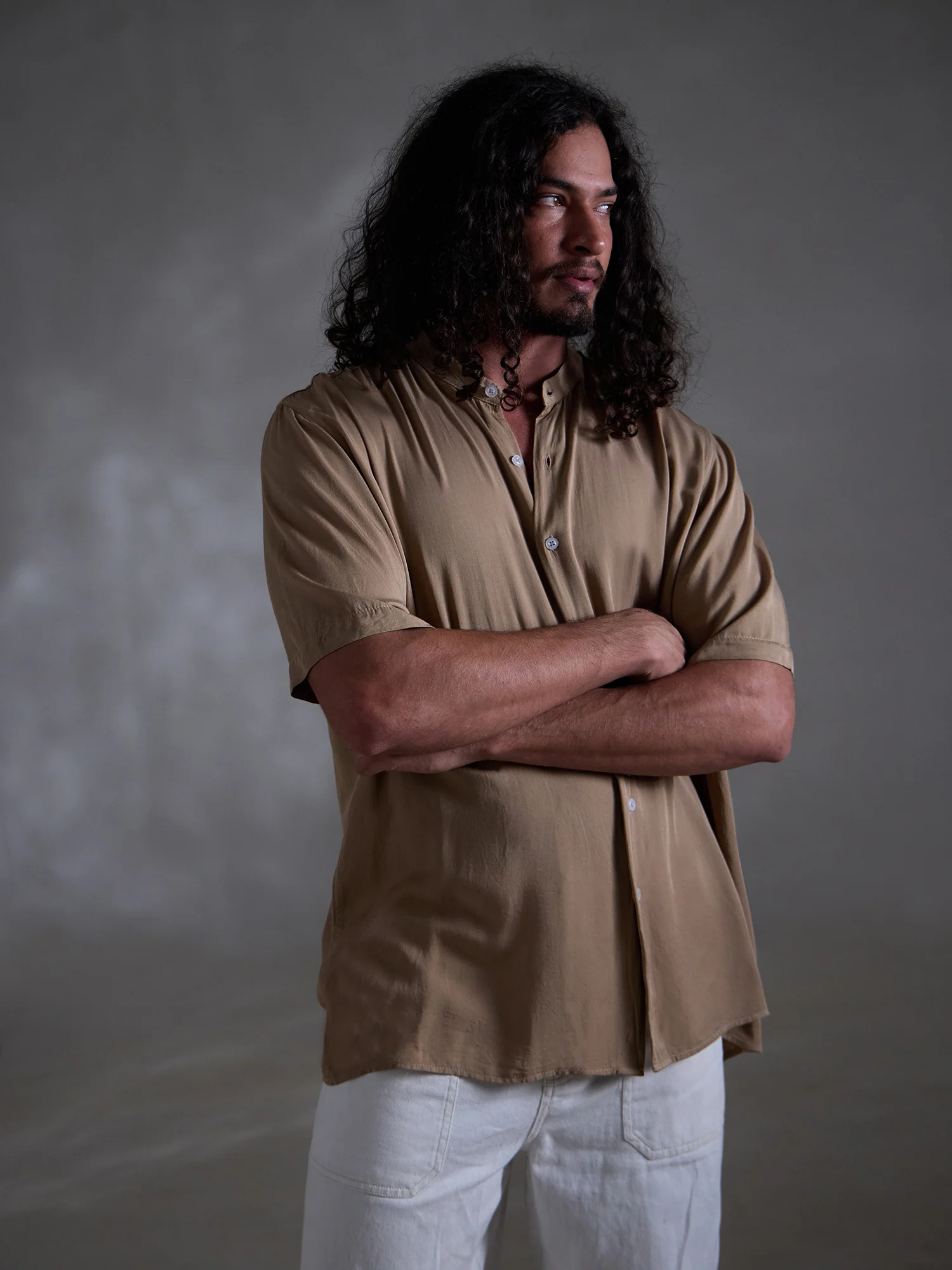 Oversized chinese collar short sleeve embroidery shirt - Image 5