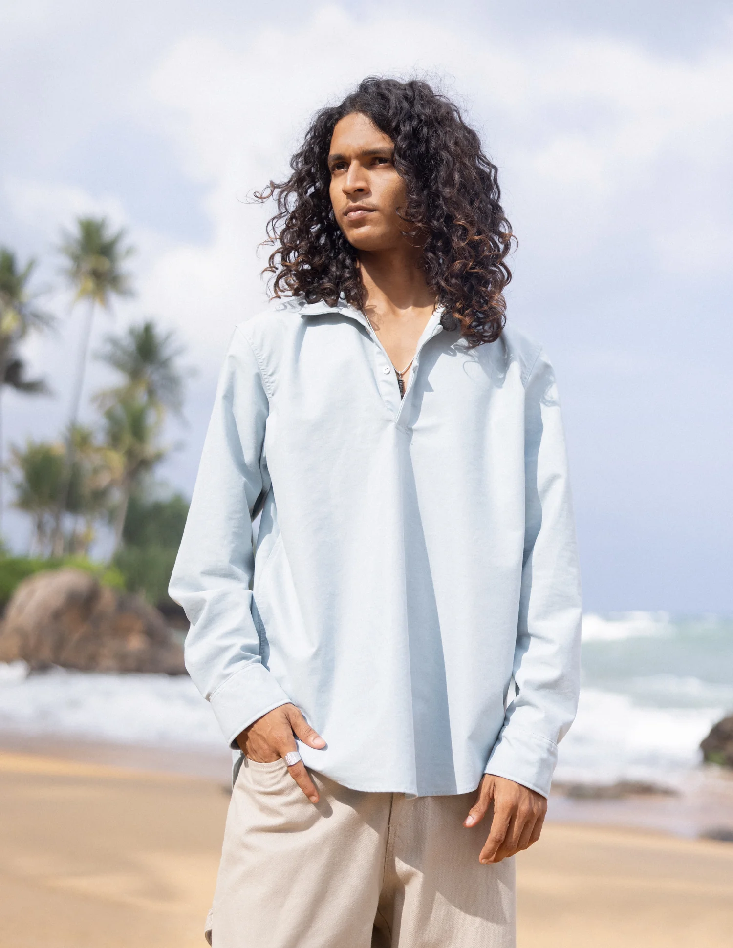 Oversized half placket shirt