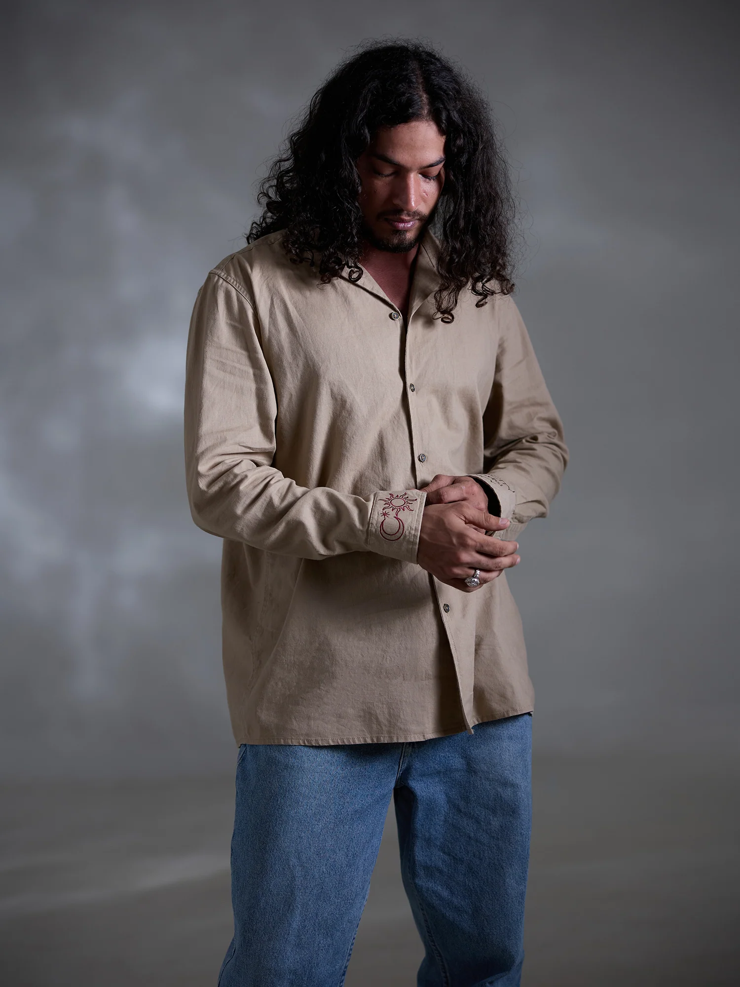 Oversized long sleeve camp collar embroidery shirt - Image 5