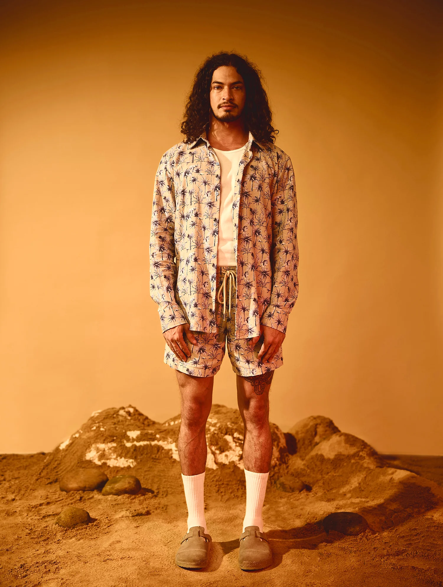Printed Oversized Regular Collar Long Sleeve Shirt