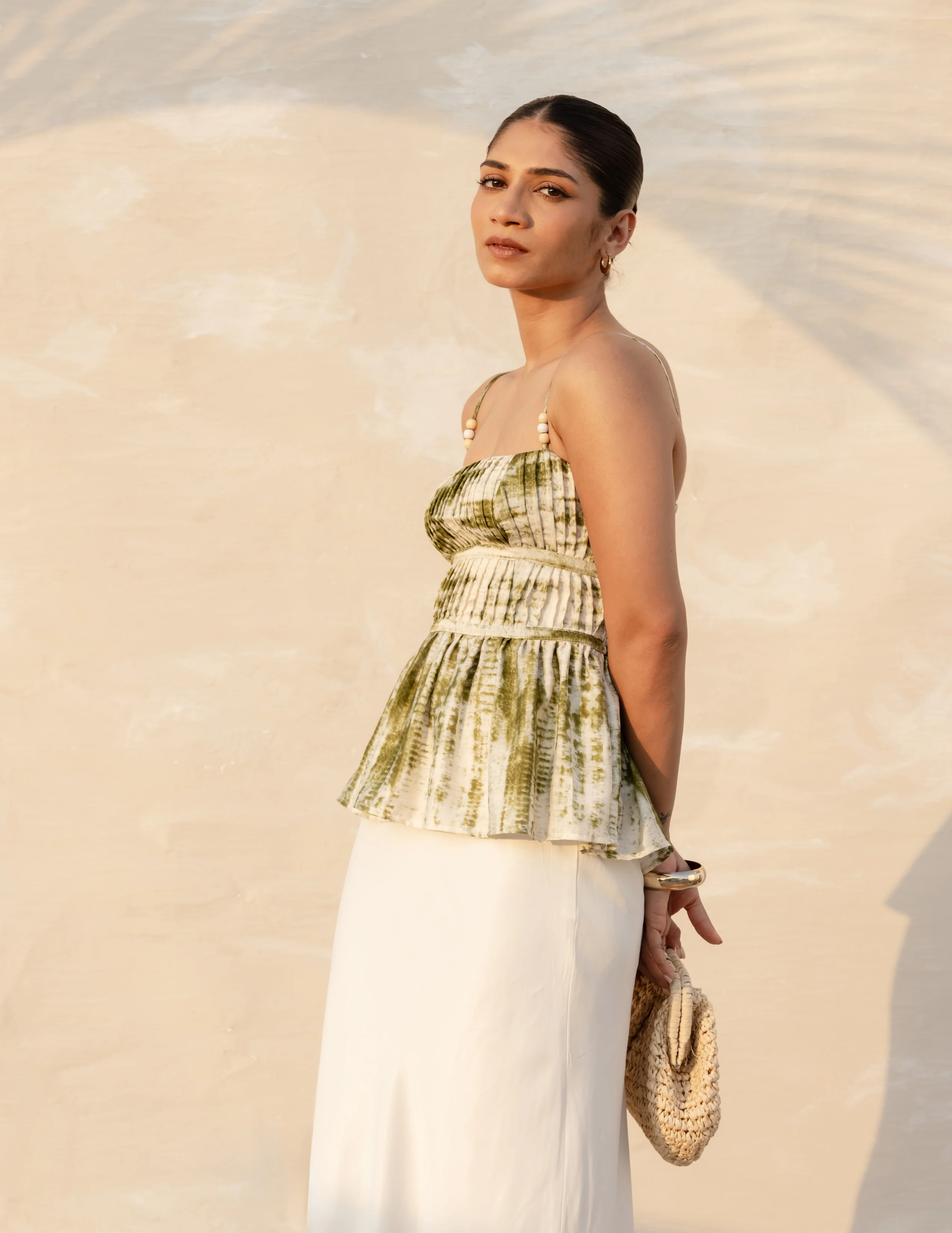 Pin Tuck Detailed Sleeveless Printed Top - Image 3