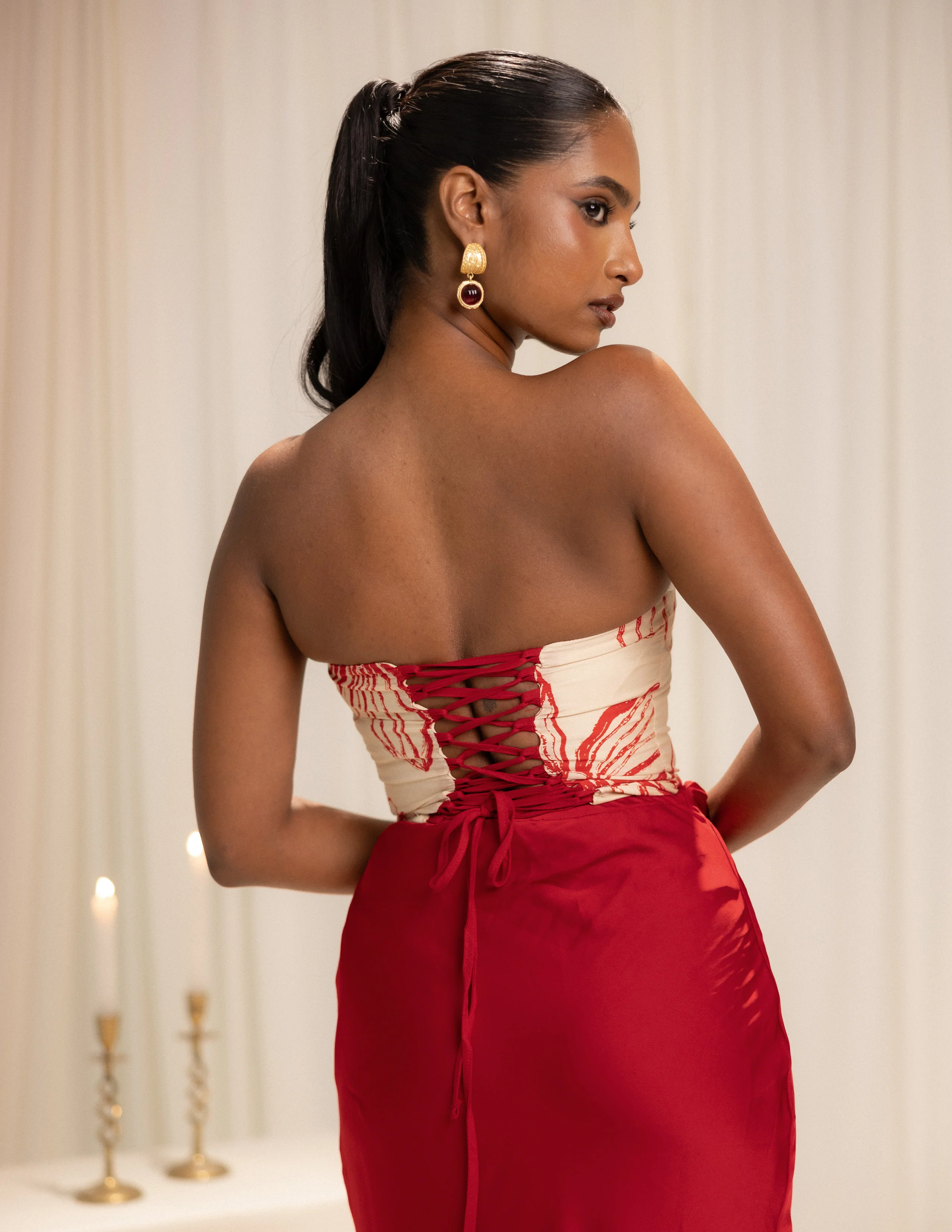 Printed Corset Detailed Sleeveless Top - Image 3