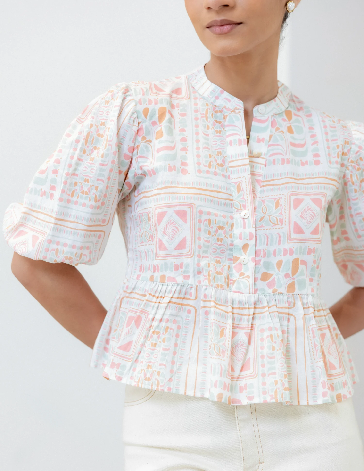 Puff Sleeve Peplum Top - Image 2