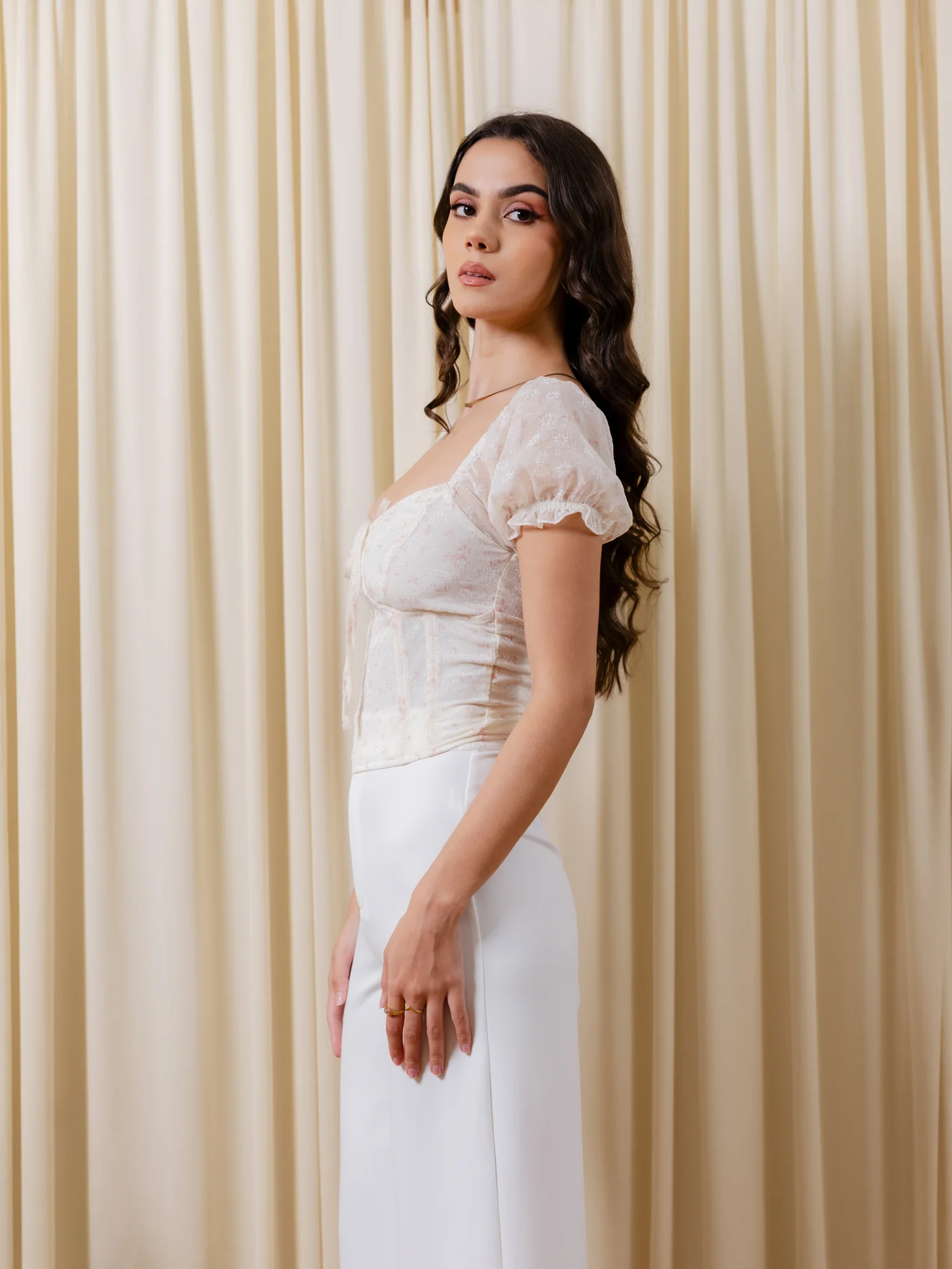 Puff Sleeved Printed Corset Top - Image 3