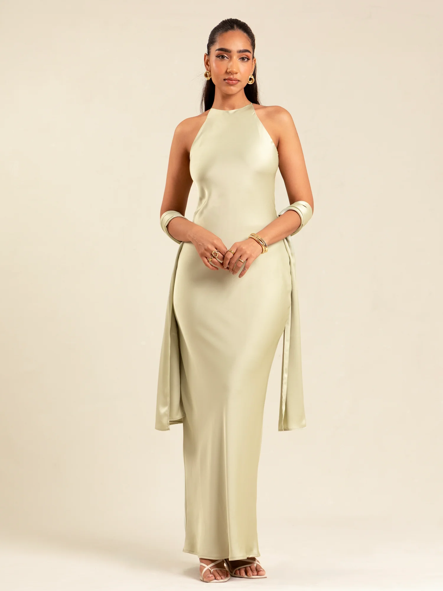 Shawl Detailed Halter Neck Maxi Dress - Image 2