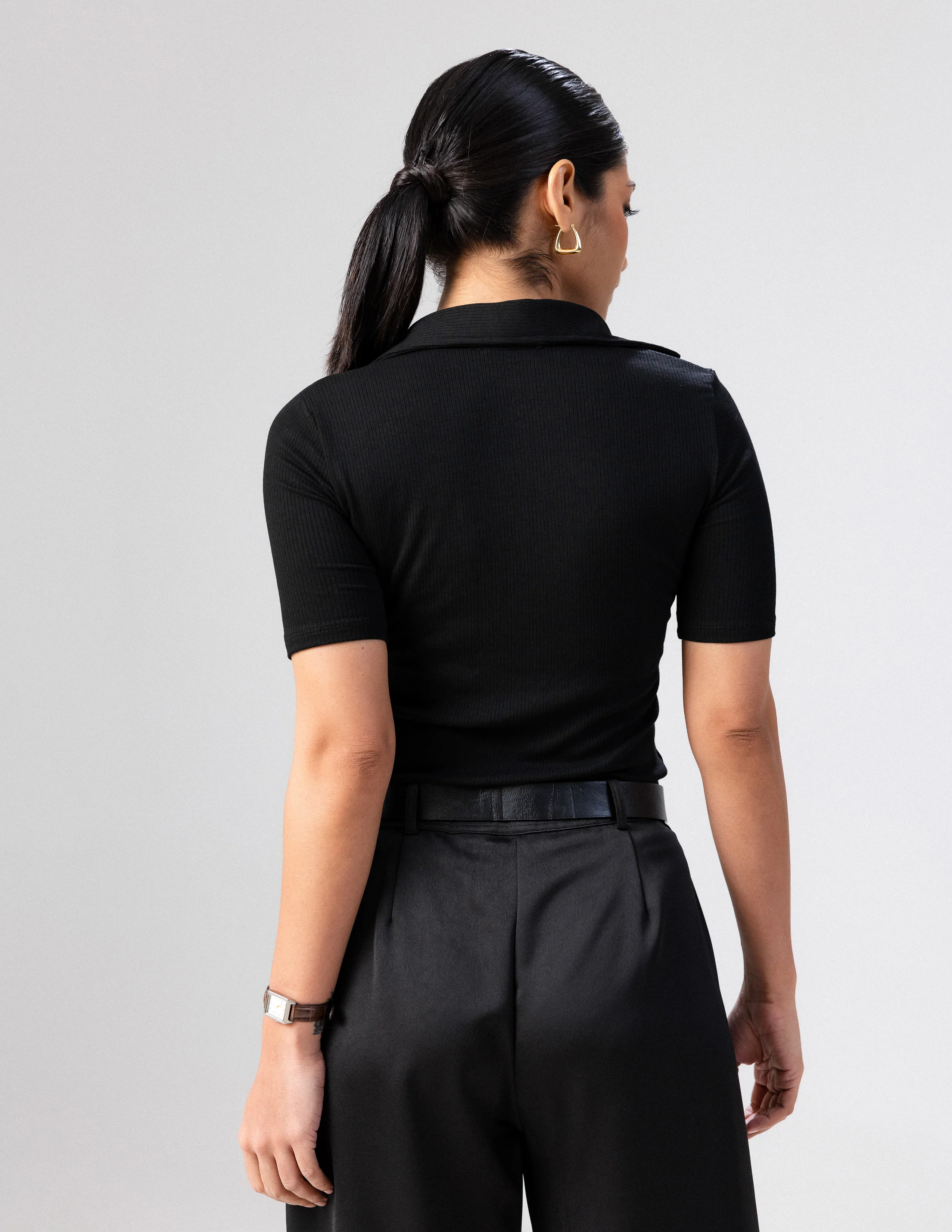 Short Sleeved Collar Detailed Top - Image 3