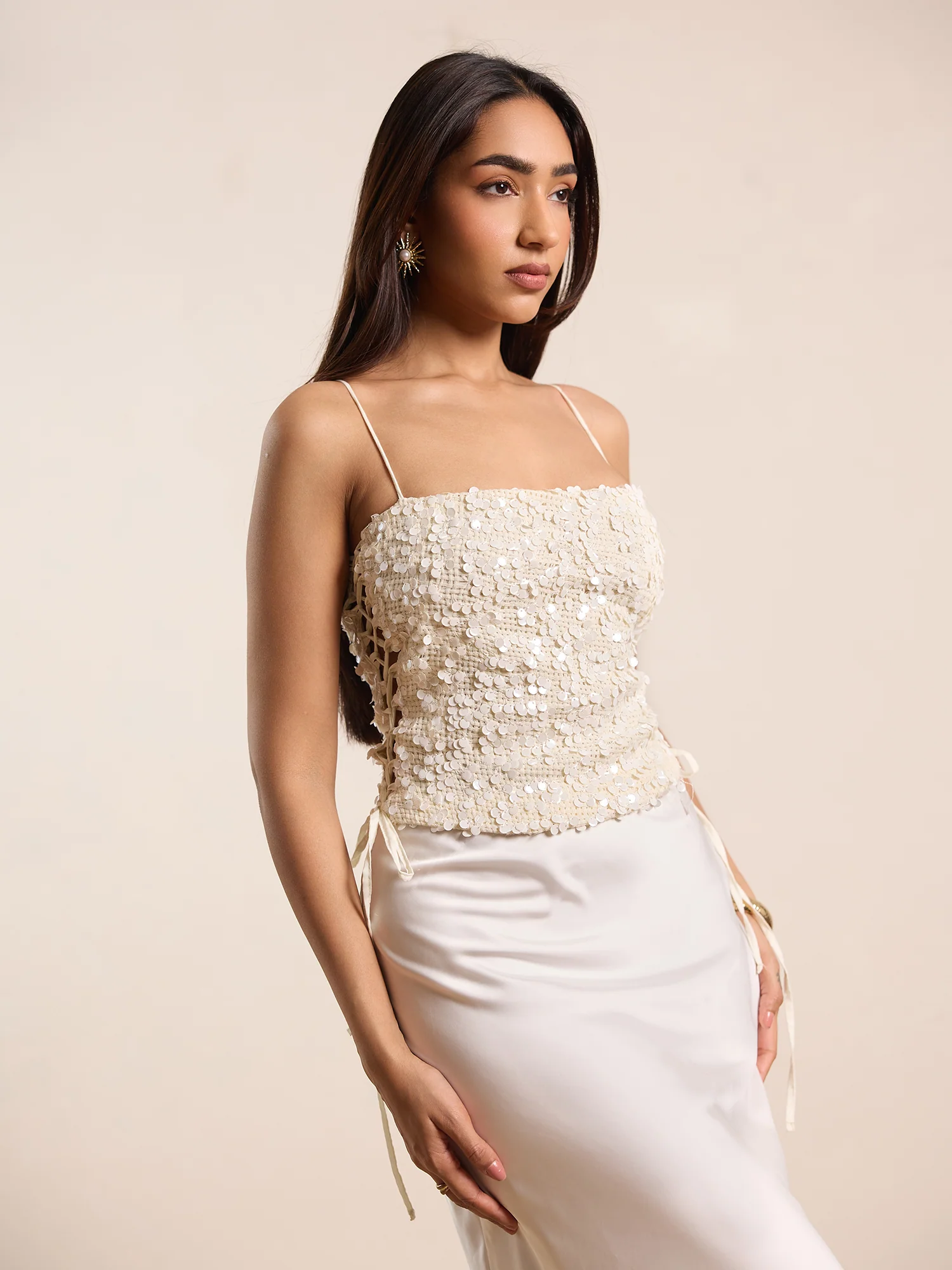 Side Tie Up Sleeveless Sequin Top - Image 4