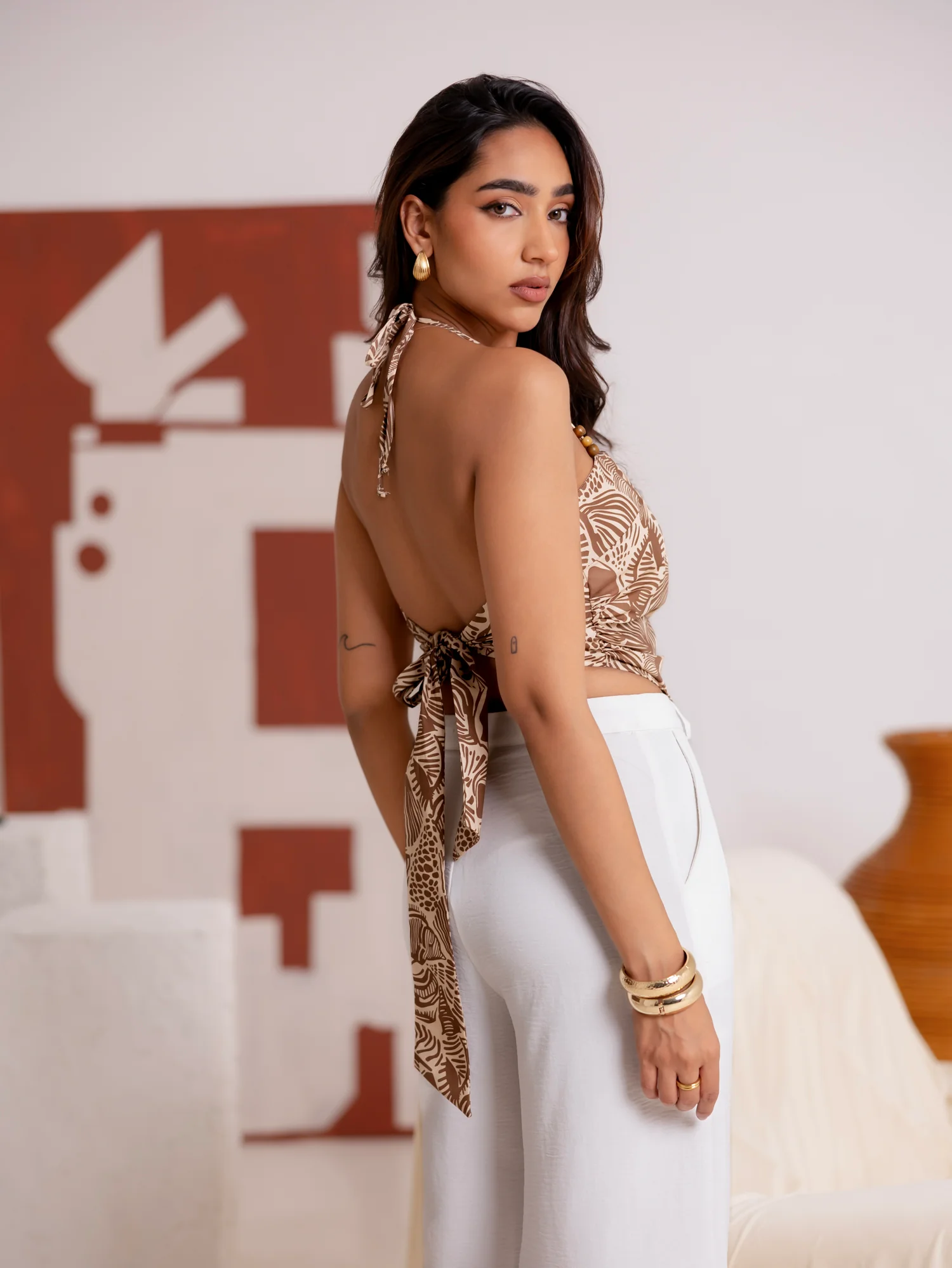 Sleeveless Back Tie Up Printed Top - Image 2