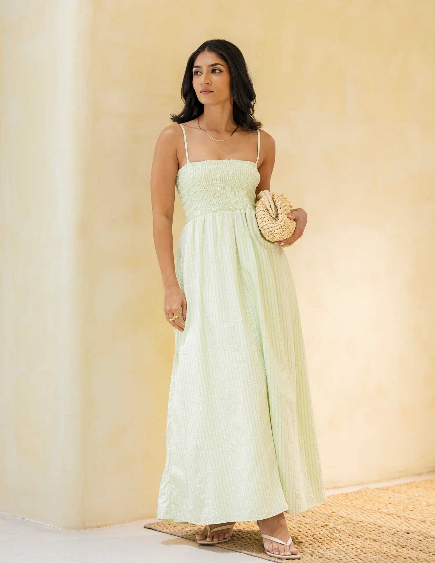 Smocking Detail Maxi Dress