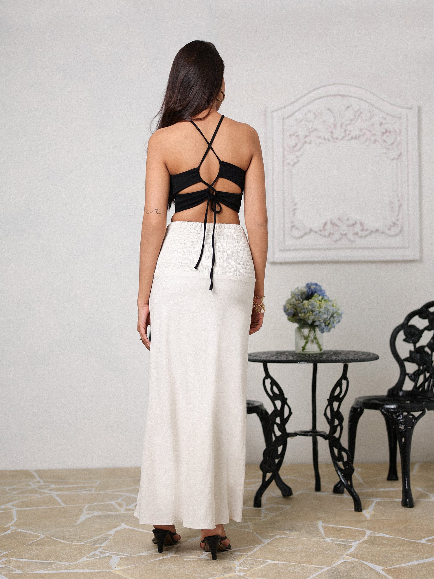 Smocking Detailed Bias Maxi Skirt - Image 4