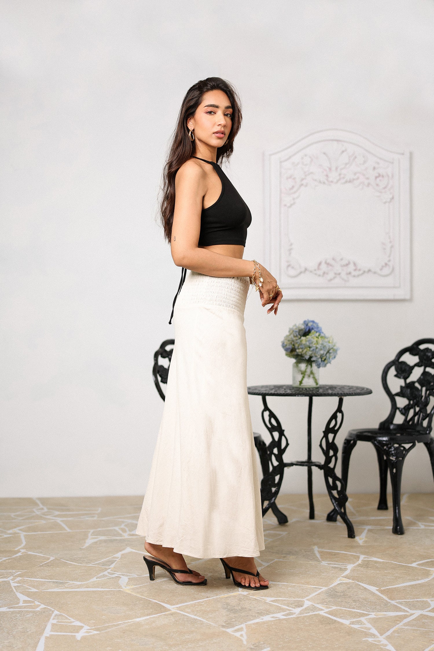 Smocking Detailed Bias Maxi Skirt - Image 5