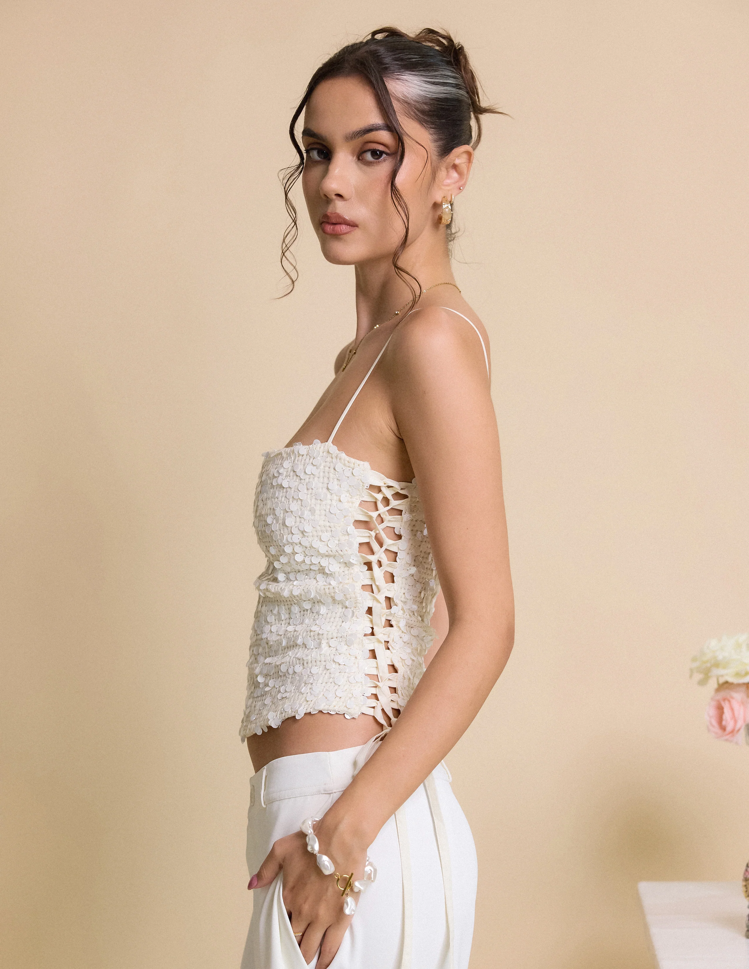 Square Neck Side Tie Up Top - Image 3