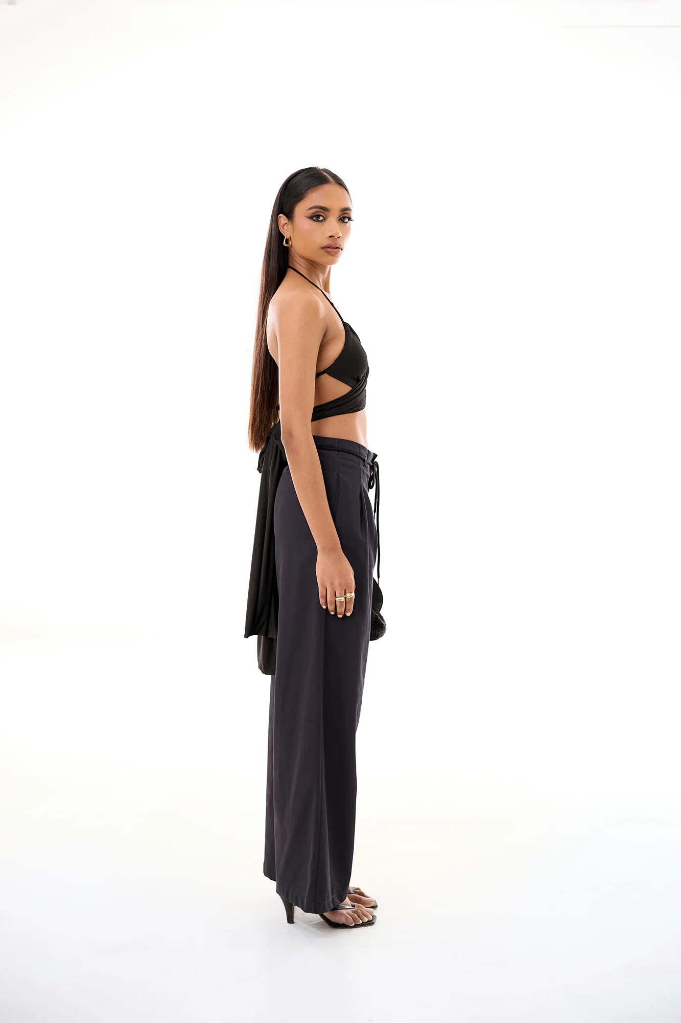 Tie Up Detailed High Waist Wide Leg Pant - Image 3
