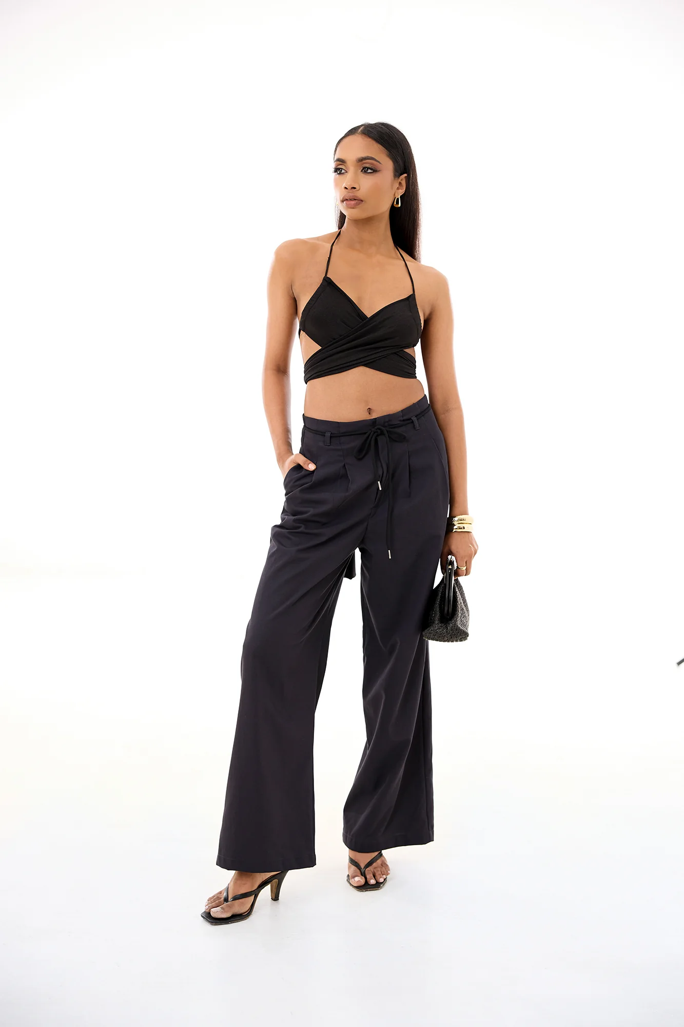 Tie Up Detailed High Waist Wide Leg Pant - Image 5