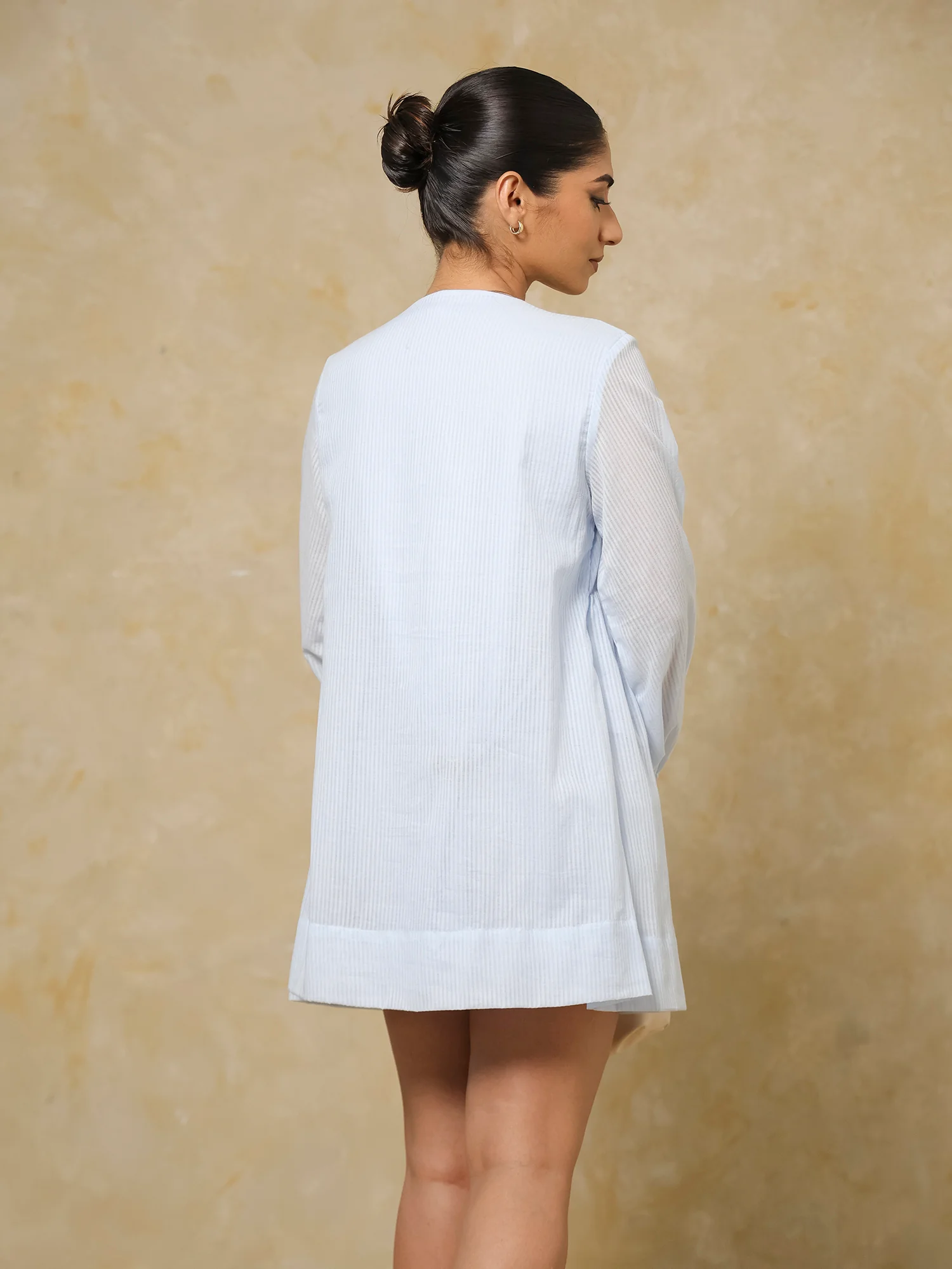 V Neck Ruched Long Sleeved Mini Dress - Image 4