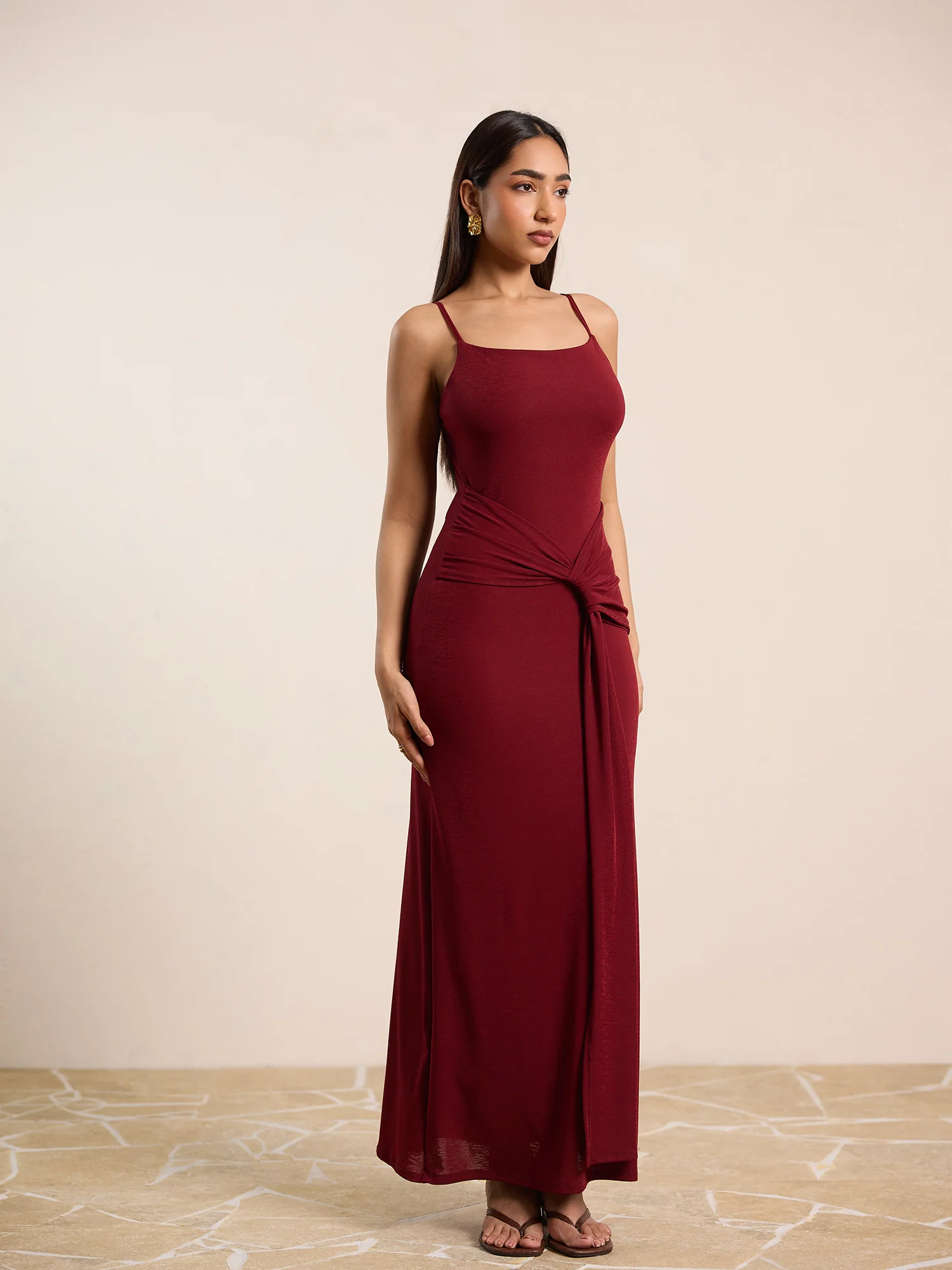 Waist Tie Up Detailed Sleeveless Maxi Dress - Image 4